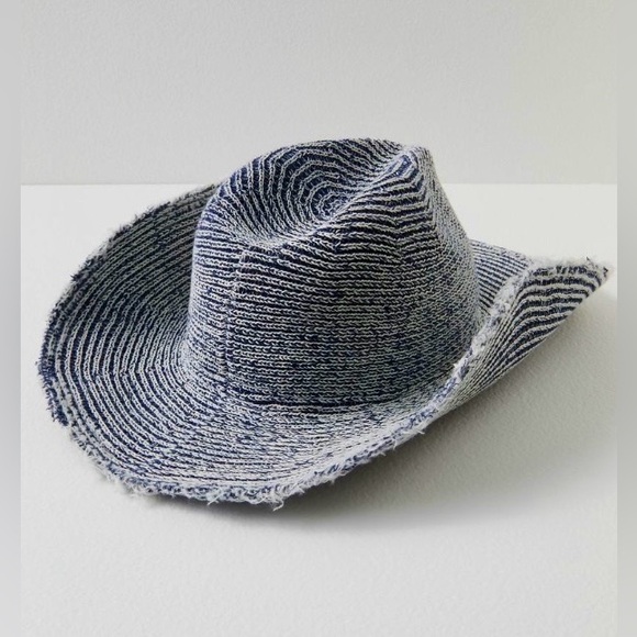 Free People ~ ‘Dylan Distressed Cowboy Hat’ Navy Blue/White ~ One Size * NWT * - Picture 7 of 16